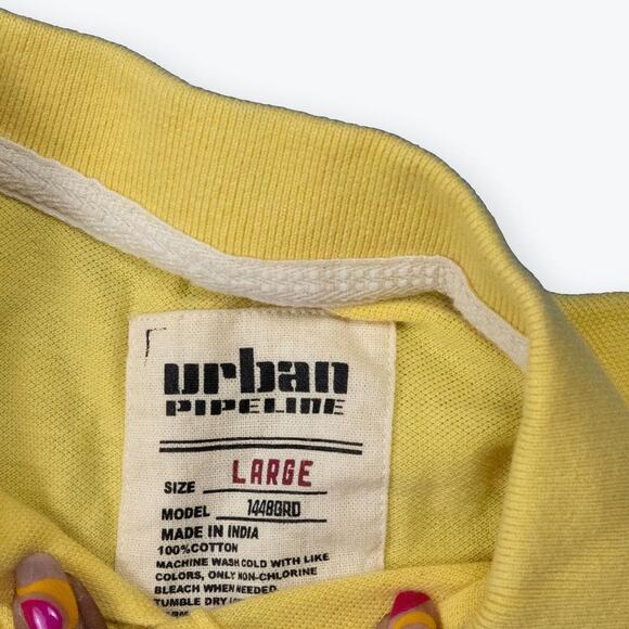 Urban Pipeline Yellow Black White Striped Boys Polo L - Picture 3 of 5